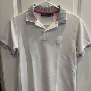 Psycho Bunny White Polo with Gray Striped Collar
